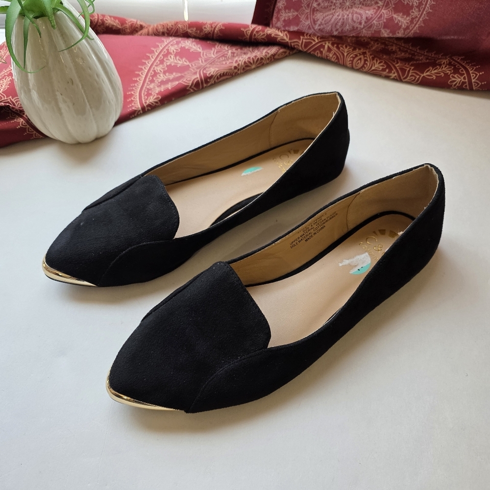 C&C California Penny Ballet Flats Black Gold Size 8.5